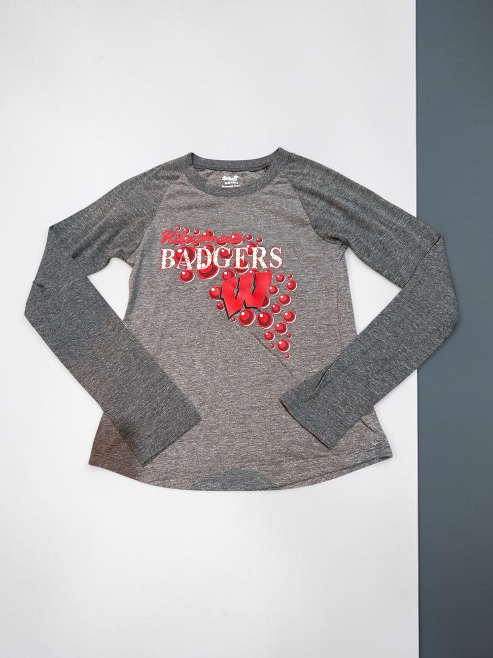 Girls' Gray 'Badgers' Long Sleeve Tee (M 10/12)